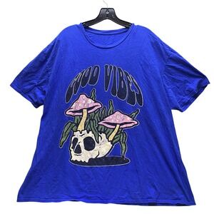 Good Vibes Shirt Mens 2XL Skull Mushroom Trippy‎ Hippie Royal Blue Streetwear